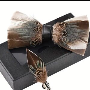 Elegant Feather Bow Tie with Pin